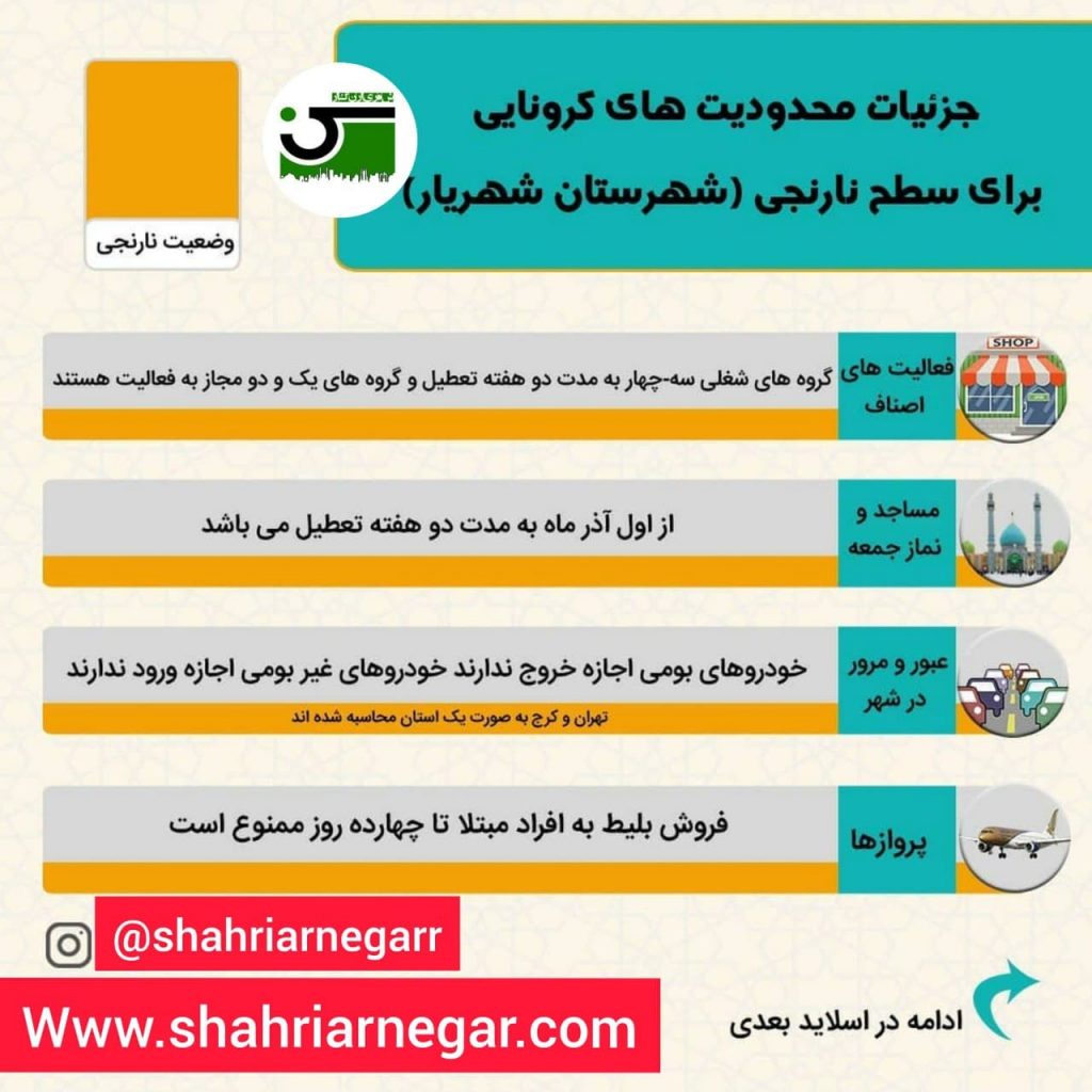 وضعیت نارنجی شهرستان شهریار